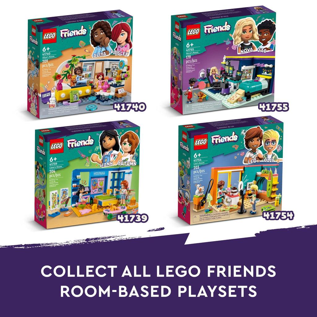 this set and three other sets that aren't included (41755, 41754, 41740) are shown | image reads: collect all lego friends room-based playsets.