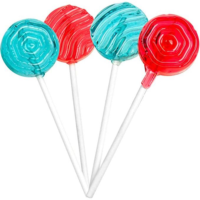 Image of 2 red and 2 blue lollipops produced using kit.