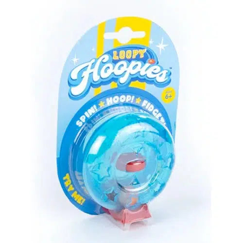 a loopy hoopie in it's blister card packaging. It reads: Loopy Hoopies, spin, hoop, fidget!