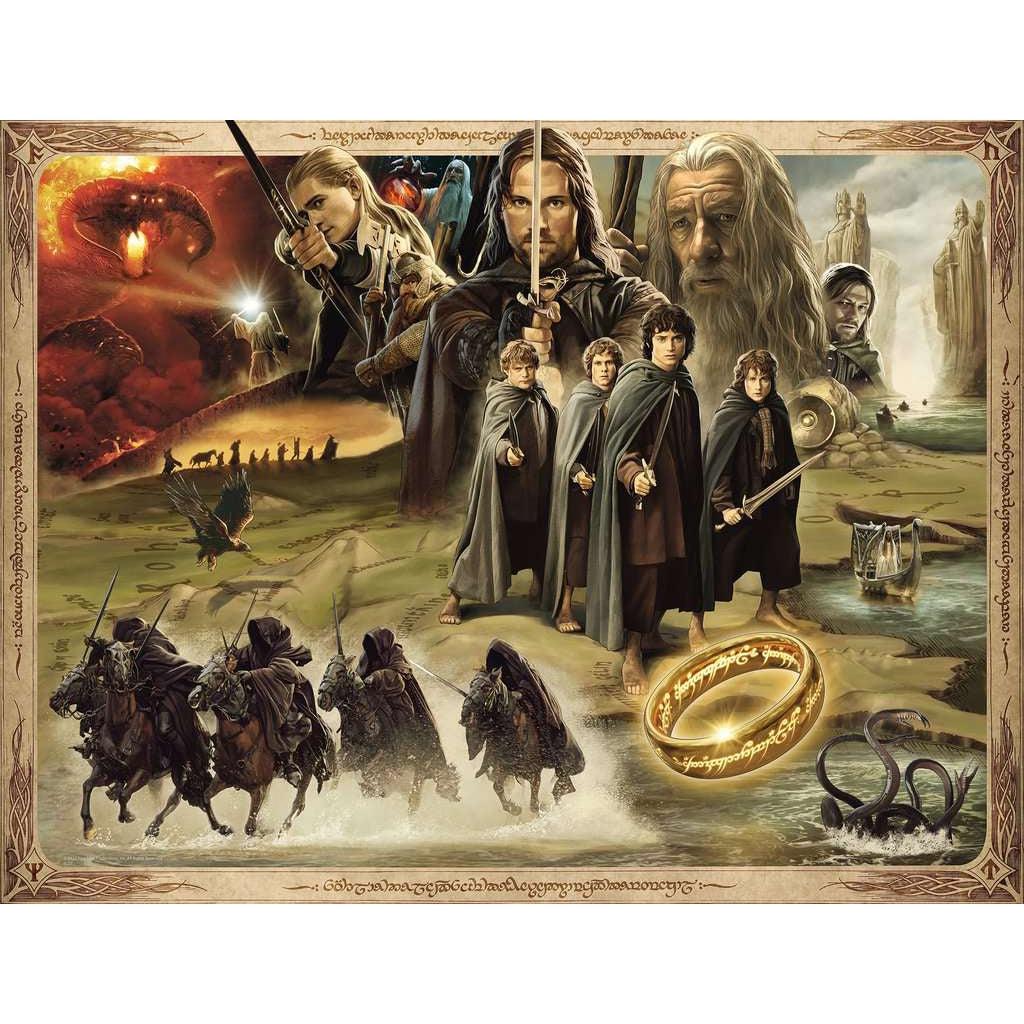 Image of puzzle | Main characters from Lord of the Rings | Ring and other creatures from the movie are pictured as well