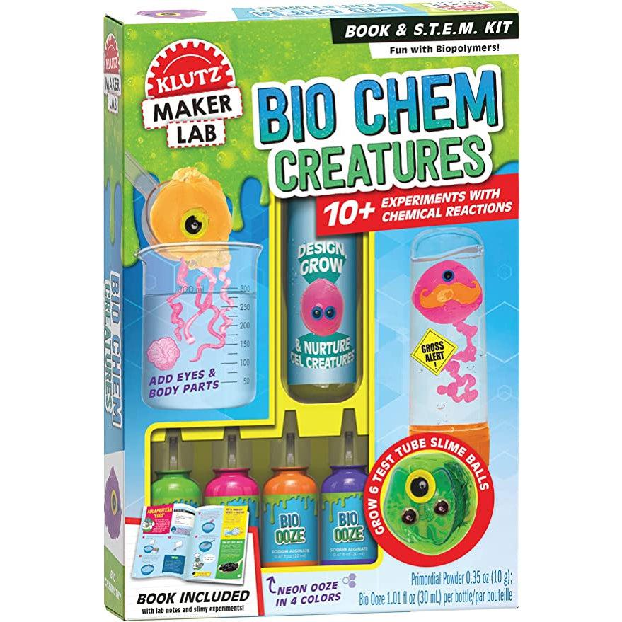 Toy in packaging | Front of box has cut-out to see test tube and bio ooze. | There are three images of slime ball creatures produced using kit.
