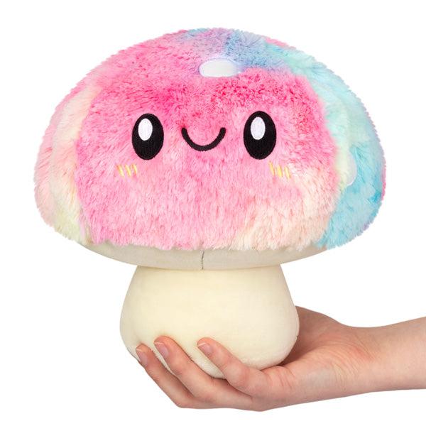 Image of the Tie Dye Mushroom squishable. It is a happy mushroom with a pink and blue tie dye top.