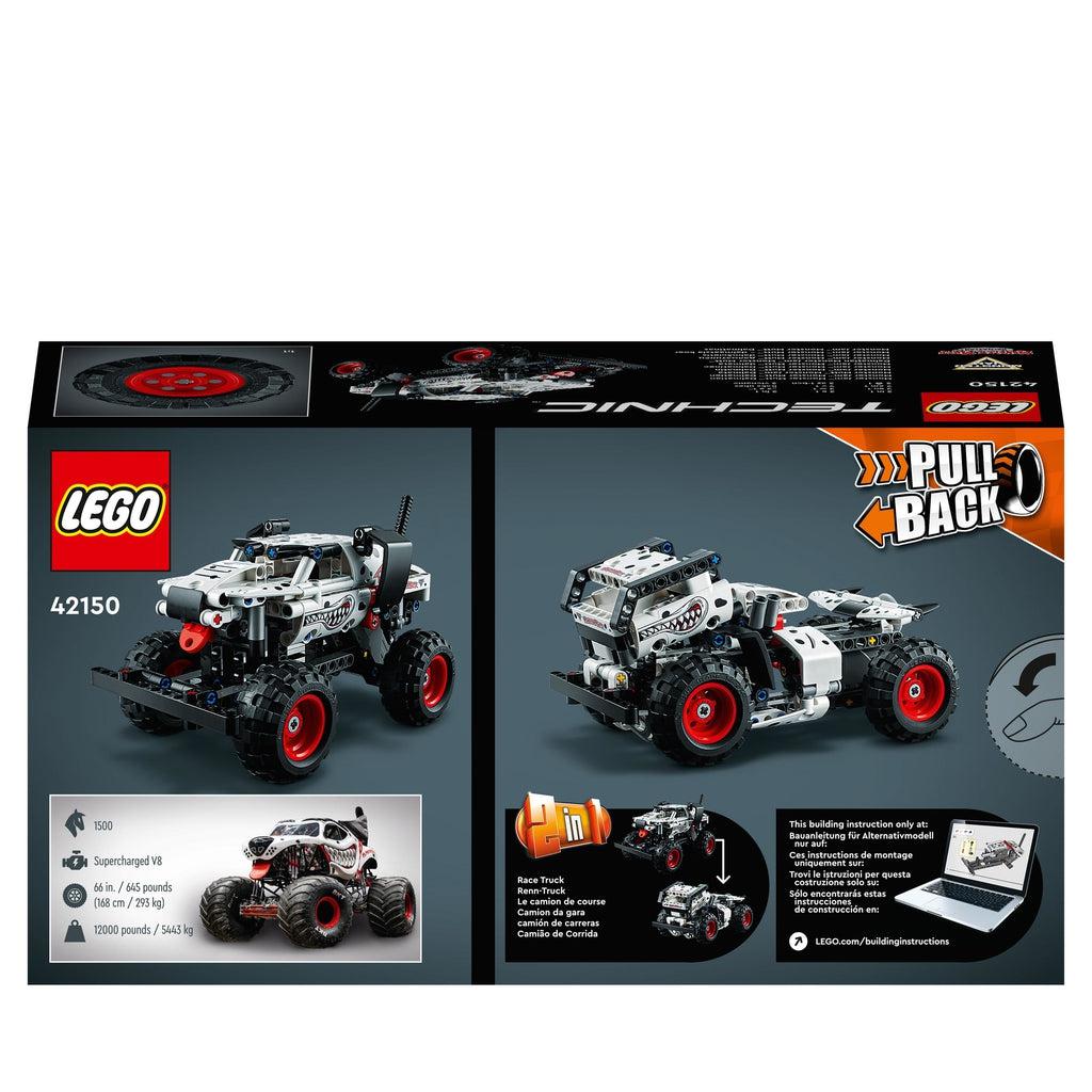 The back of the box shows both the monster truck build version and the semi truck cab looking build as well as a graphic stating the pull back feature again