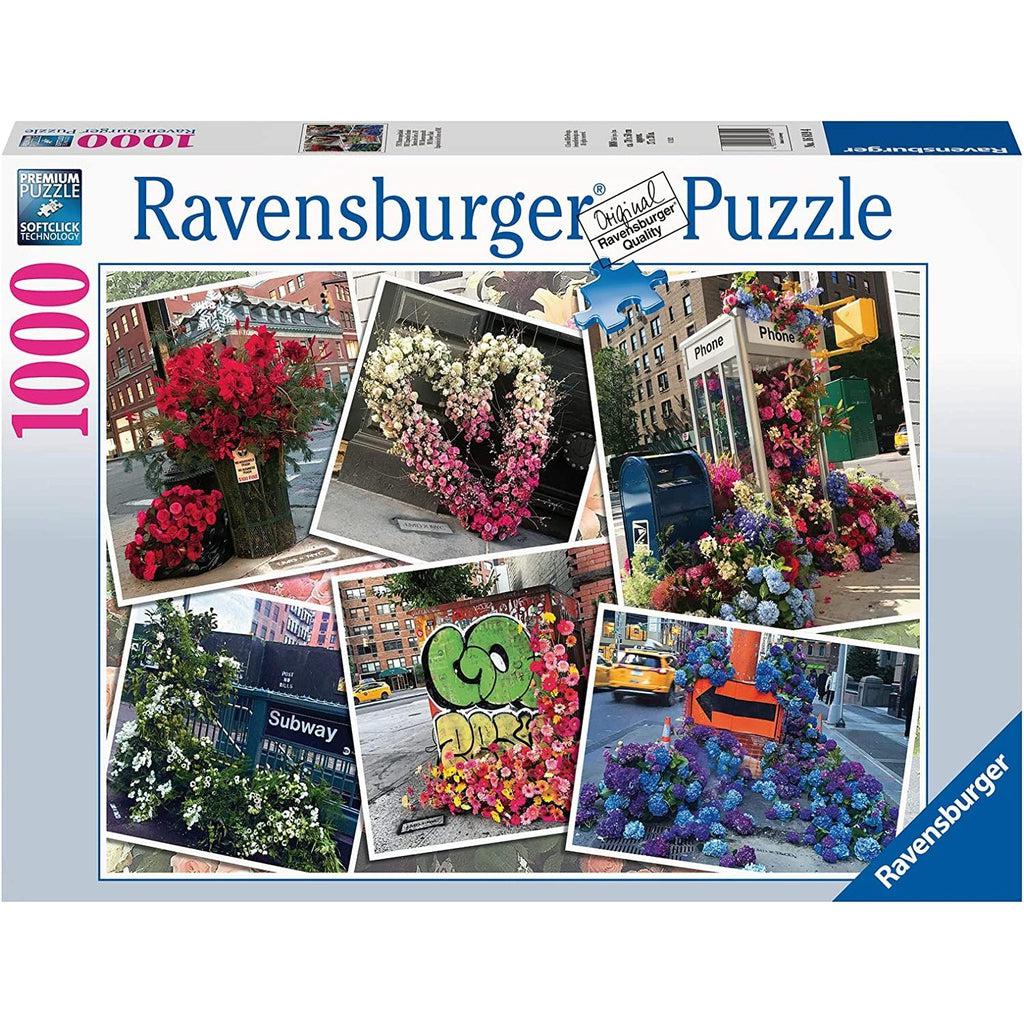 Image of the front of the puzzle box. It has information such as the brand name, Ravensburger, and the piece count (1000pc). In the center of the box is a picture of the finished puzzle. Puzzle described on next image.