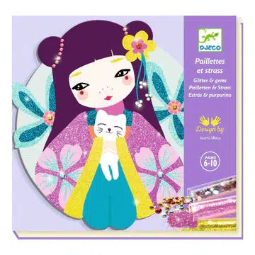 Image of the packaging for the Onnanoko Glitter and Jewel Boards craft kit. On the front is a picture of a possible finished product.