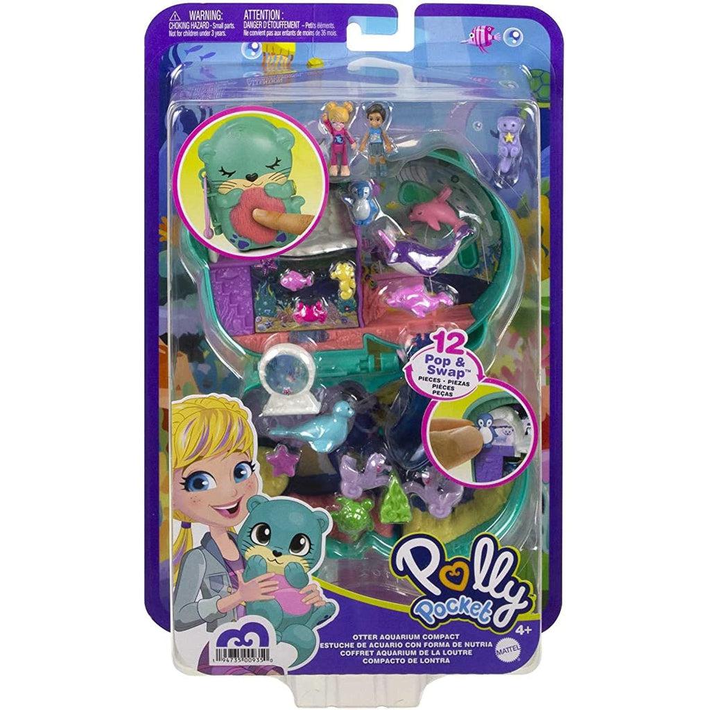 Packaging of Otter Aquarium Polly Pocket | Packaging is see-through with open compact visible inside. It also features an illustration of Polly Pocket holding an otter.