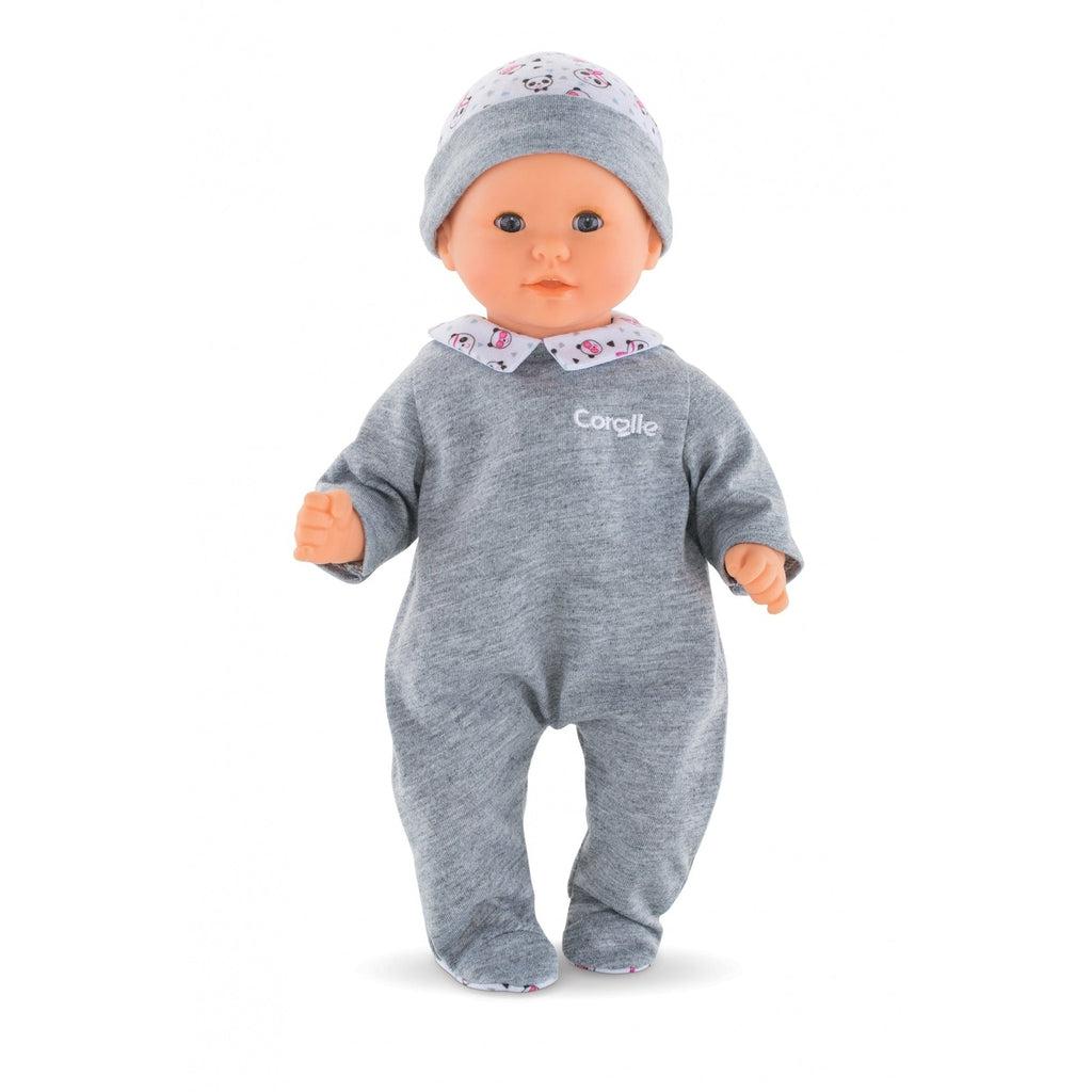 A baby doll is shown wearing the pajamas