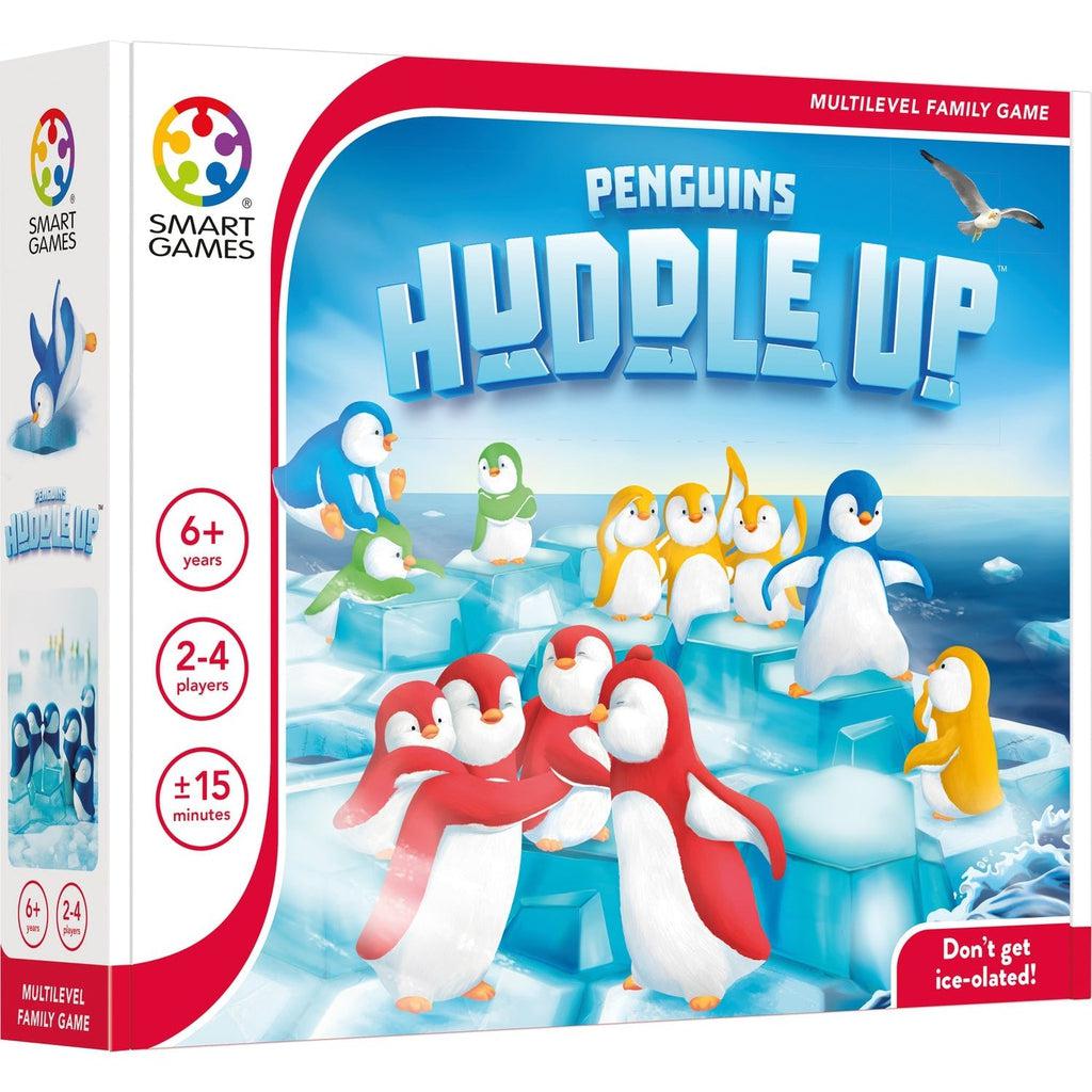 Game box | Front of box included image of red, green, blue. and yellow cartoon penguins playing in groups on an iceberg with sections of varying height. | Box also has ages, players, and play time clearly displayed as listed in contents on front.