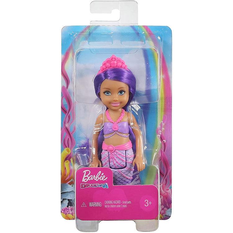 The chelsea doll comes in a plastic box with a cardboard back. The front of the box has the barbie dreamtopia logo on it