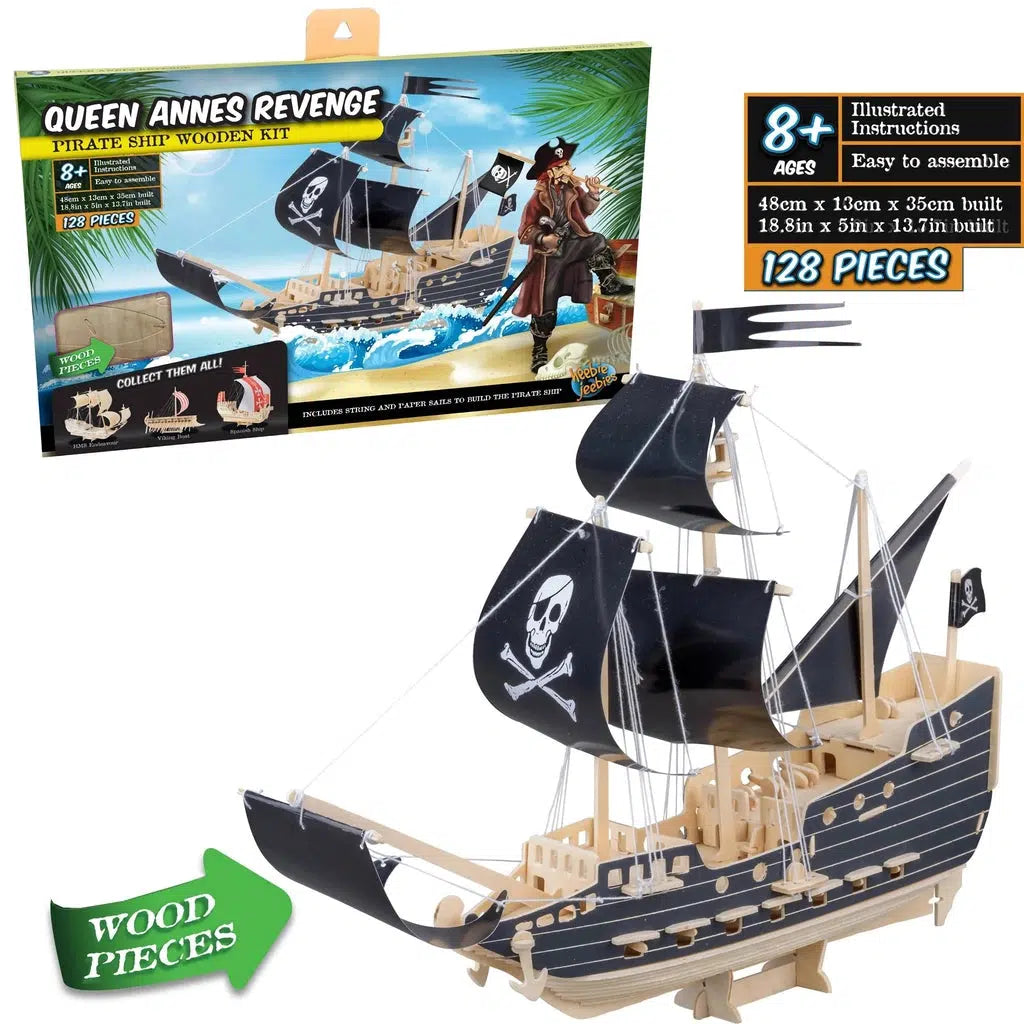 Image of the packaging for the Queene Anne's Revenge model ship. On the front is a picture of the fully built ship.