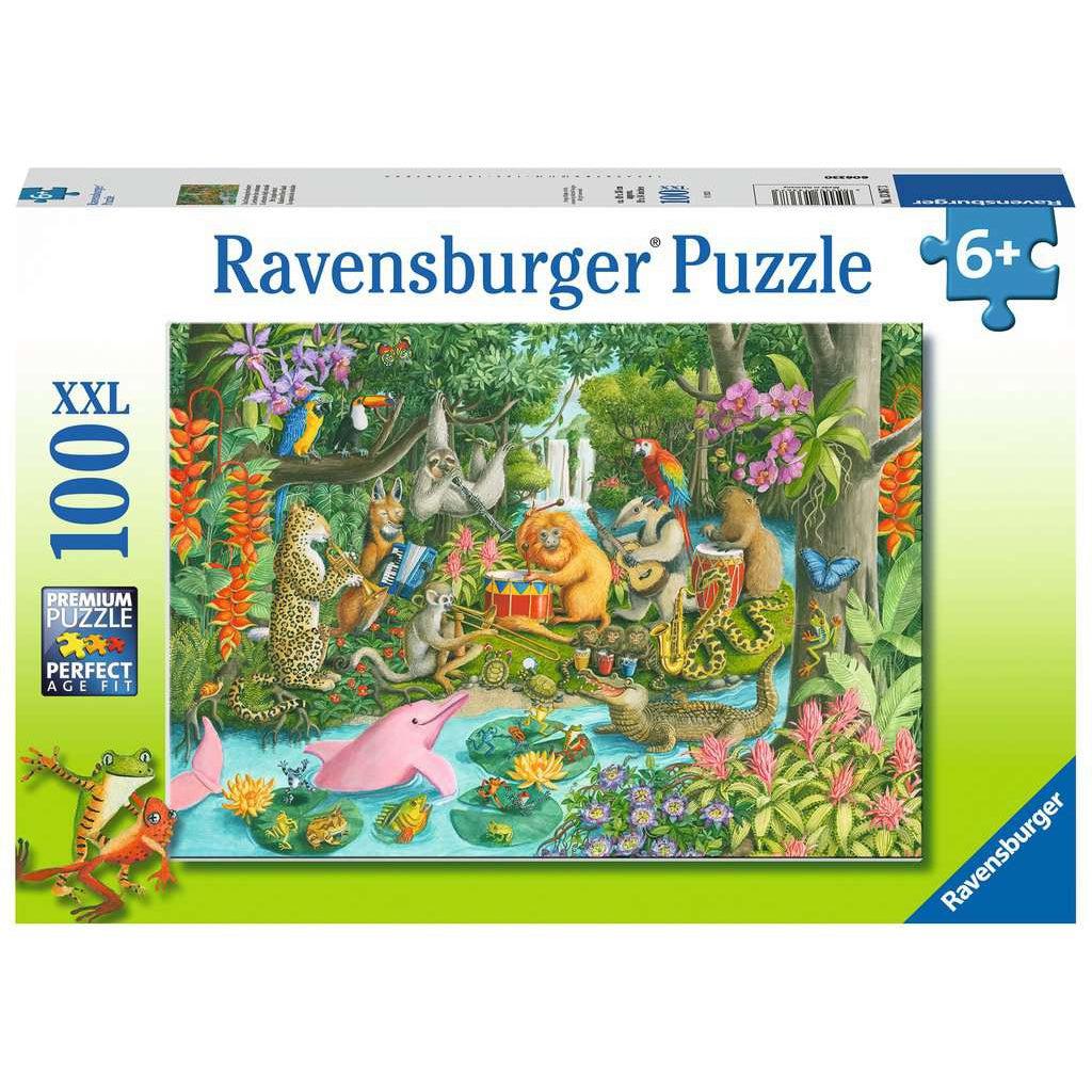 Puzzle box | Image is an illustration of jungle animals playing instruments | 100 XXL pcs