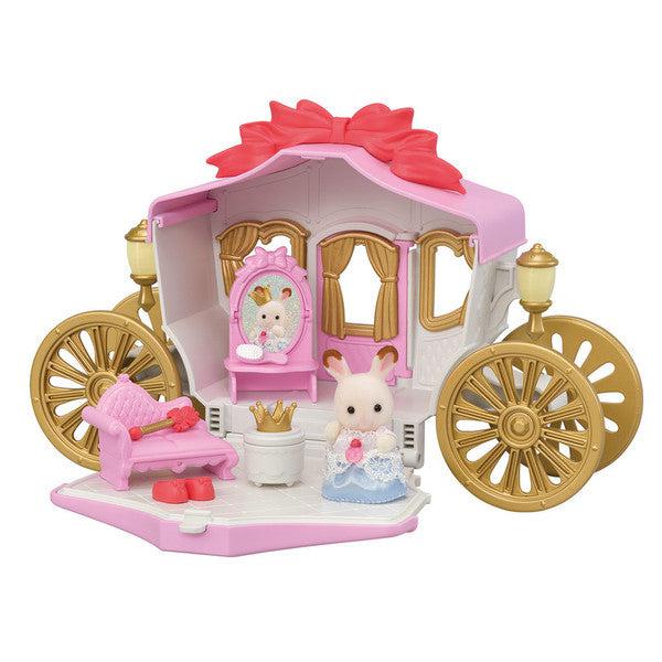 Image of fully put together carriage set. The back of the carriage opens up for a play area.