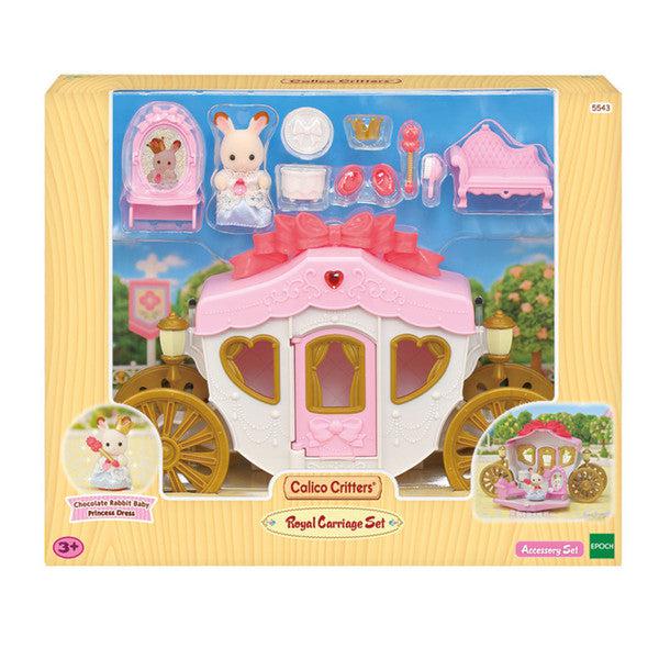 Image of the packaging for the Royal Carriage Set. It has a clear plastic front so that you can see the carriage, the rabbit, and the accessories inside.