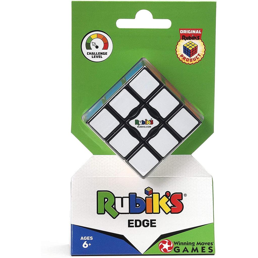 Image of the packaging for the Rubik's Edge. Part of the front is made from clear plastic so you can see the puzzle inside.