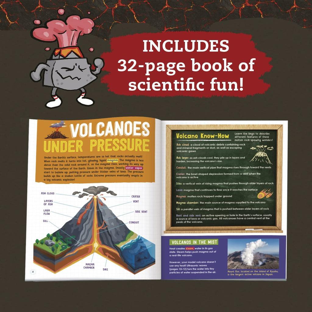 Image of book included with toy | Pages of book show volcano diagram and other fun facts about volcano.