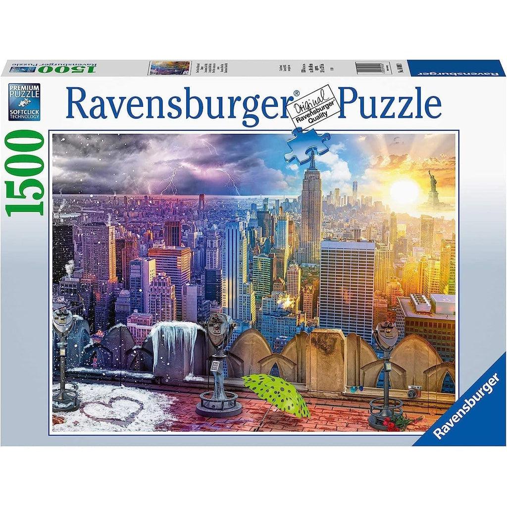 The front of the Ravensburger Puzzle box. Shows a picture in the center of the puzzle with the piece count (1500 pieces) on the side. See next picture for puzzle description.