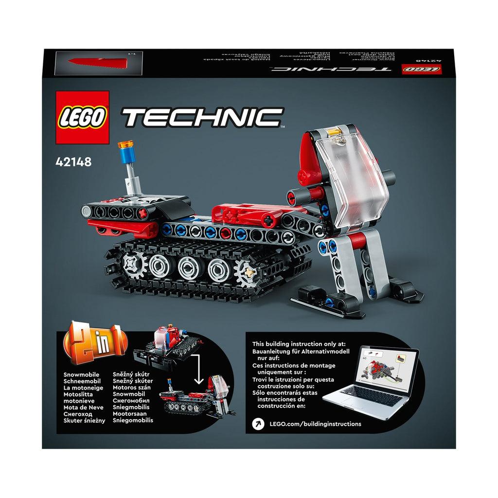 The back of the box shows the vehicle in the snowmobile build with the 2 in 1 graphic and both versions small in the bottom left corner of the back