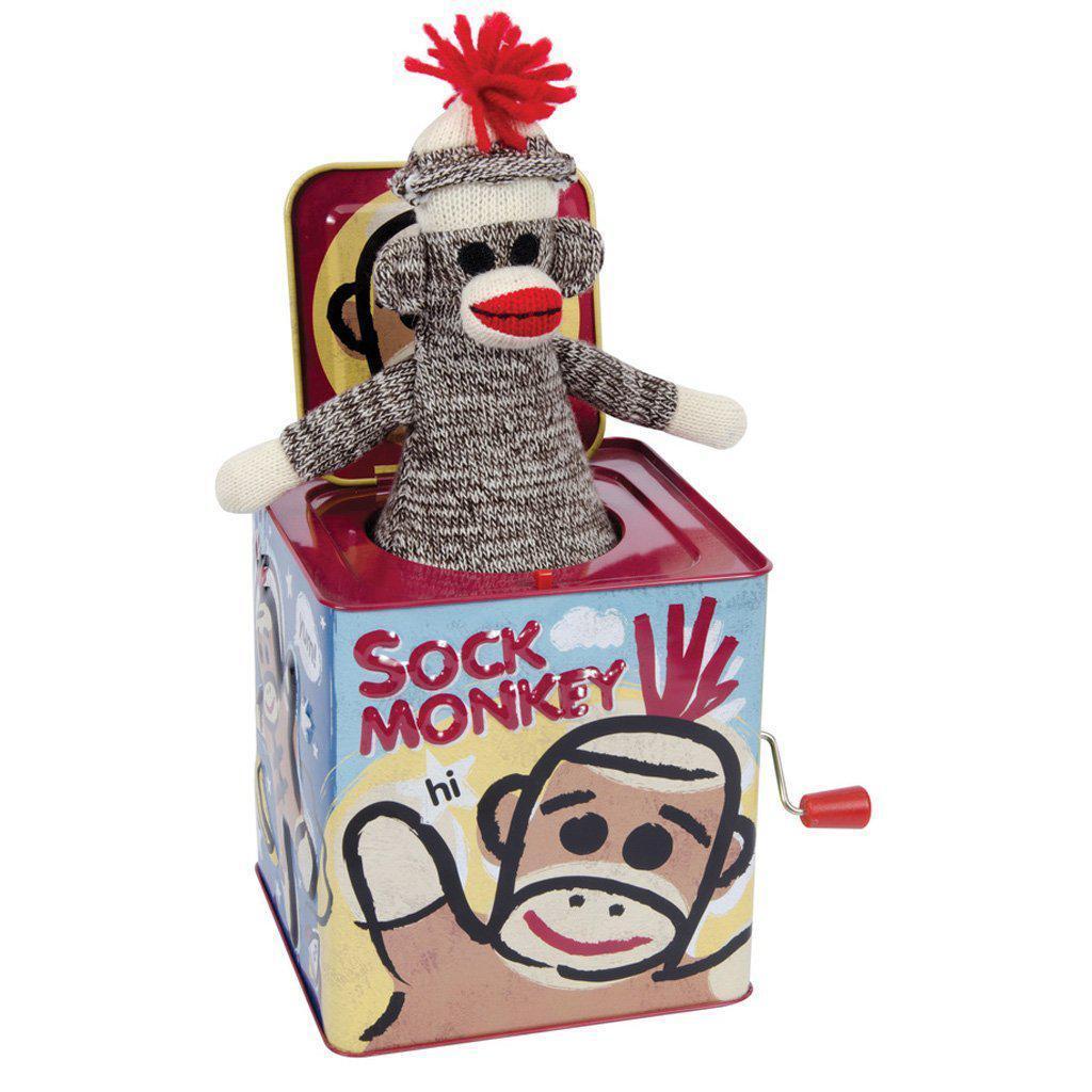 Sock Monkey Jack In The Box-Schylling-The Red Balloon Toy Store