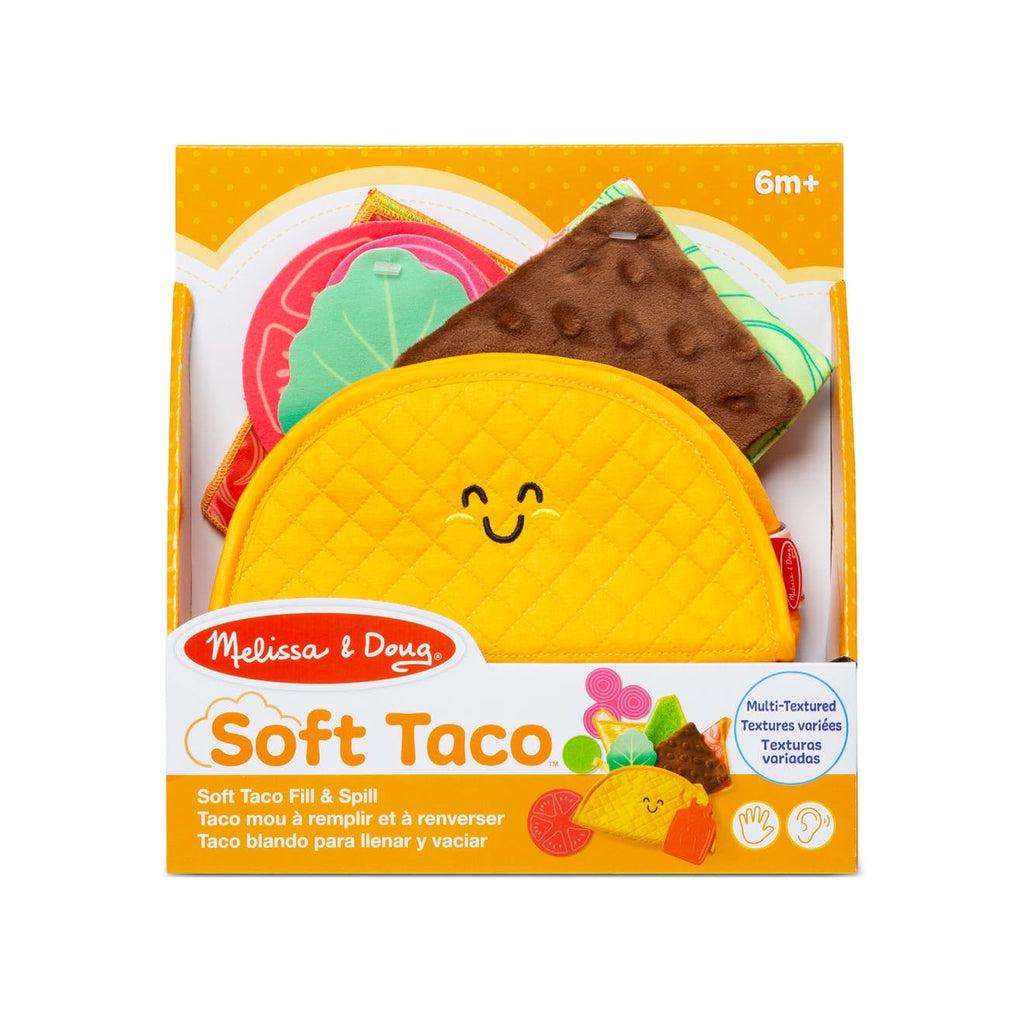 Soft Taco Fill&Spill in packaging | Foam taco shell with fabric and plastic pieces inside