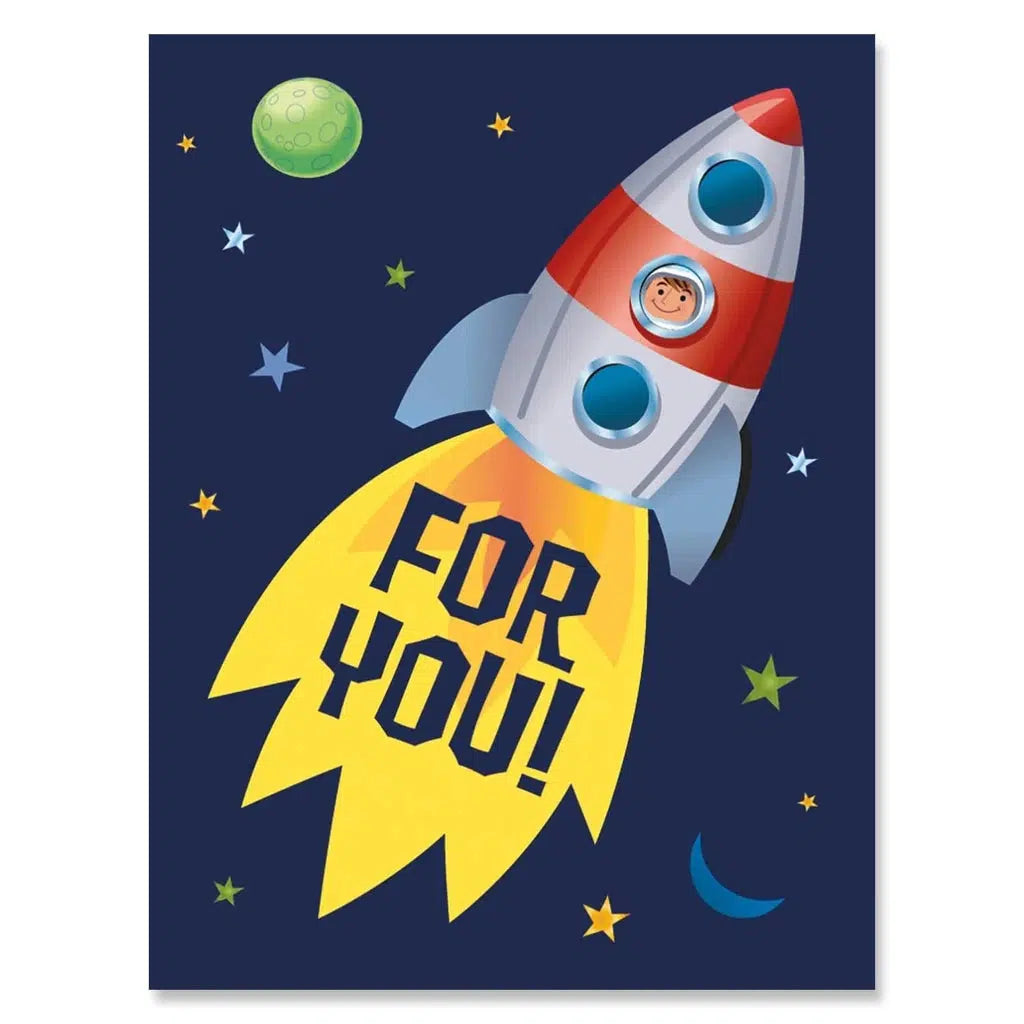 Space Rocket - Mini Greeting Card-Peaceable Kingdom-The Red Balloon Toy Store