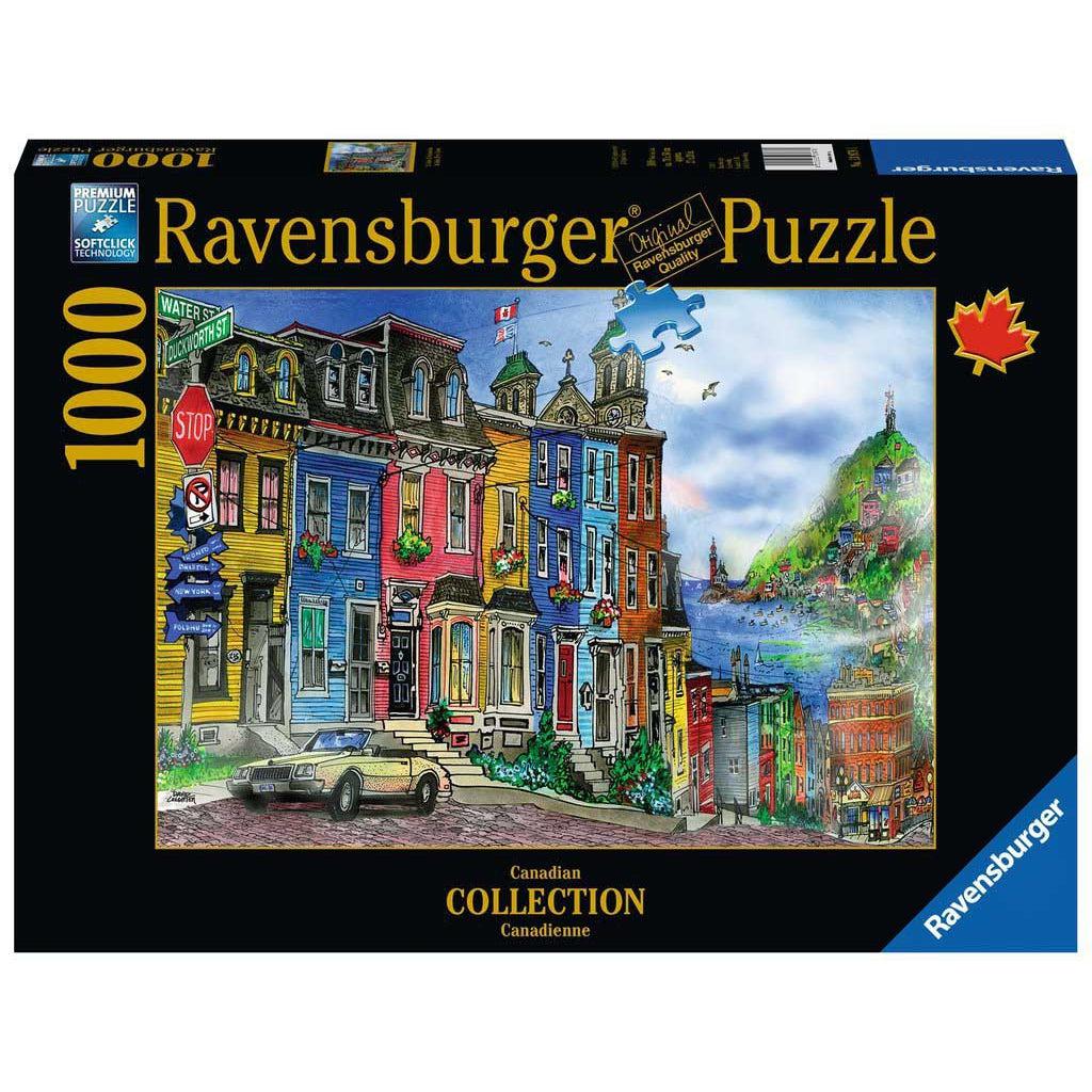 Ravensburger puzzle box | Image: illustration of colorful homes in St. Johns | 1000pcs