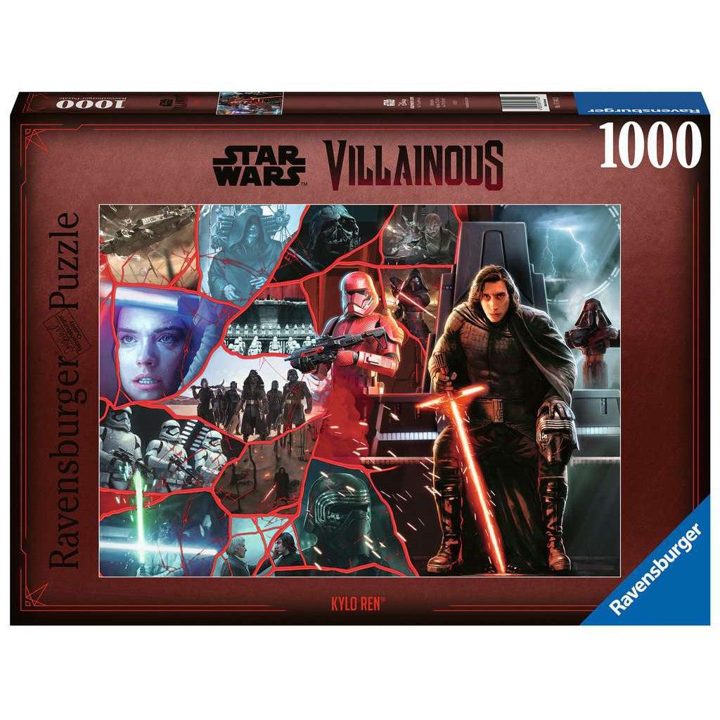 Puzzle box has the star wars villainous logo along the top, ravensburger logo in bottom right, and the title "kylo ren" along the bottom | puzzle image in center described on next image