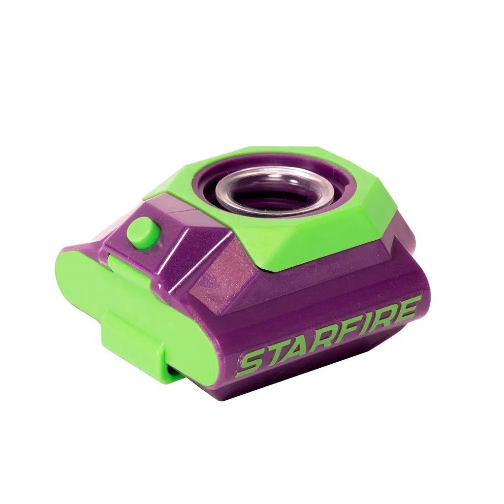 Image of the Starfire Activator. It is mainly purple with green accents. It has a funnel on the top where the gellets are to be put in.