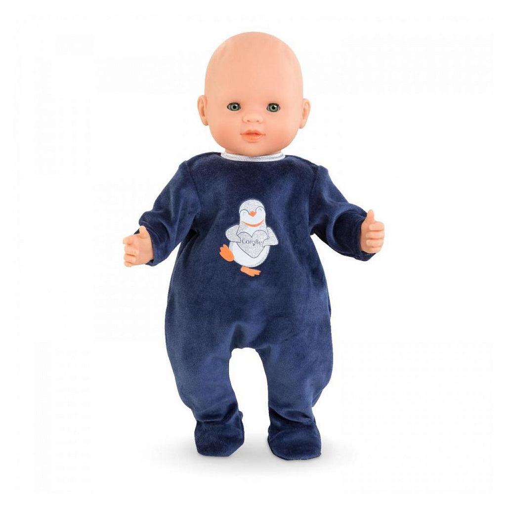 A doll is shown wearing the onesie