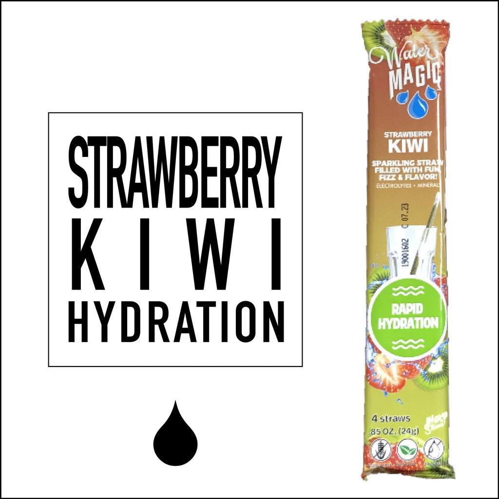 Large text to the left of a package of straws reads: Strawberry Kiwi Hydration.