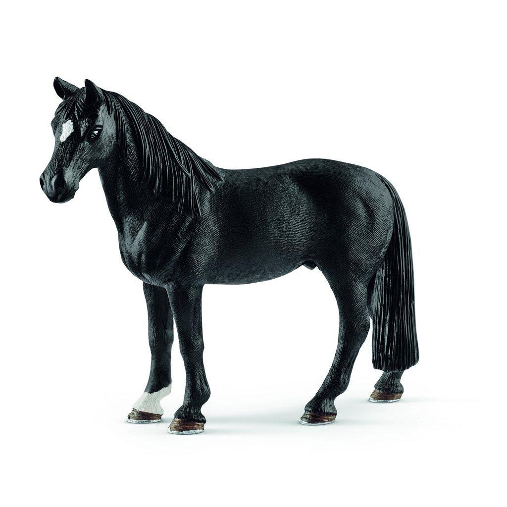 Image of the Tennessee Walker Gelding figurine. It is a completely black horse except for one white spot on its forehead.
