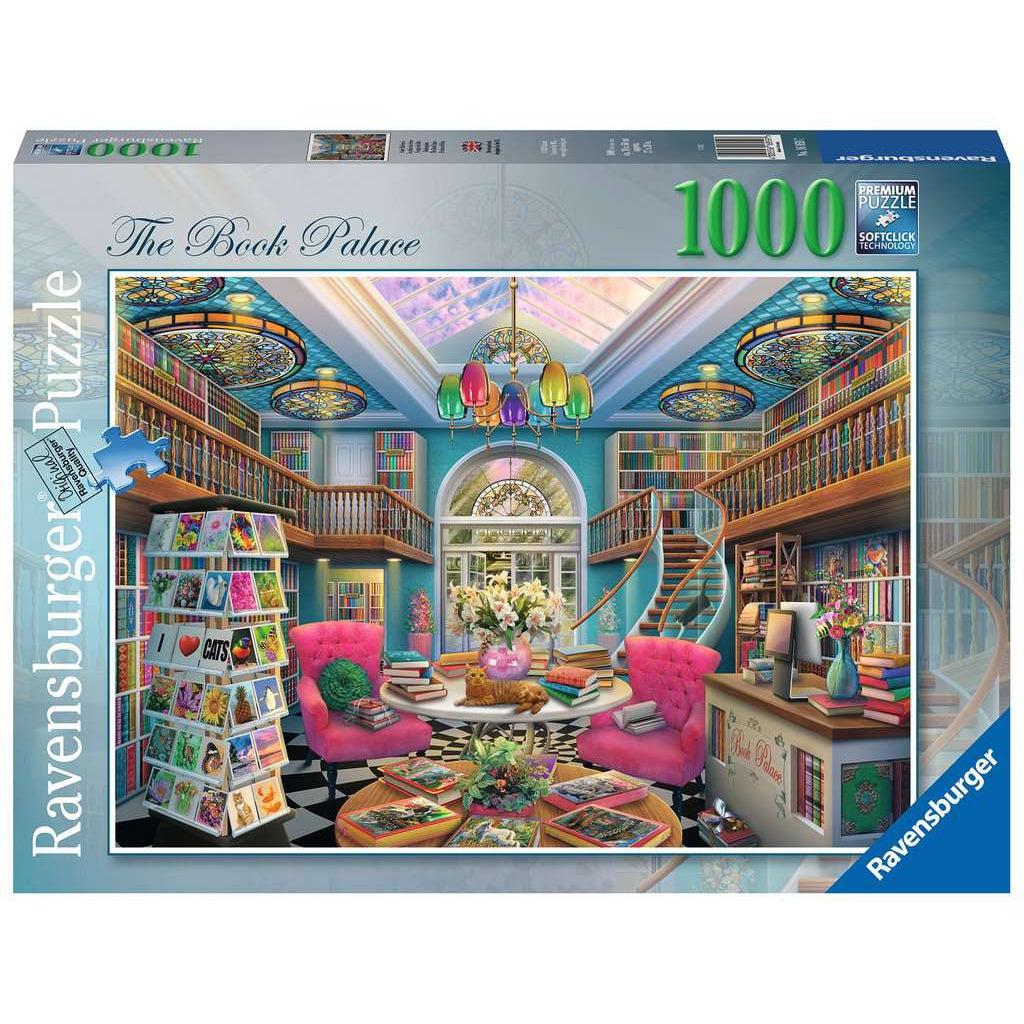Ravensburger puzzle box | Image: illustration of colorful bookstore interior | 1000pc