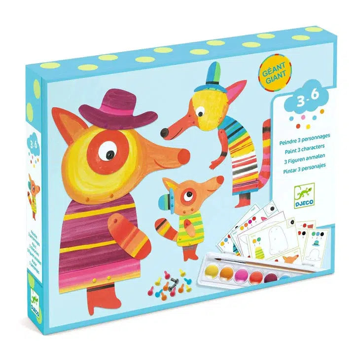 Image of the packaging for the Fox Family Watercolor Paints craft kit. On the front is an image of a possible finished product.