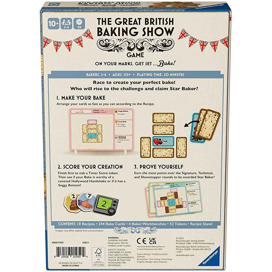 Back of the box shows a quick breakdown of the game and the steps: Make your bake, score your creation, and prove yourself.