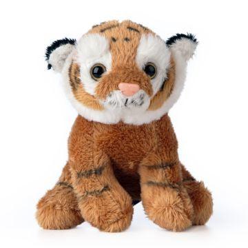 Image of the Tiger Smols plush. It is a tiger with reddish-brown fur and some light black stripes. The face is framed with white fur.