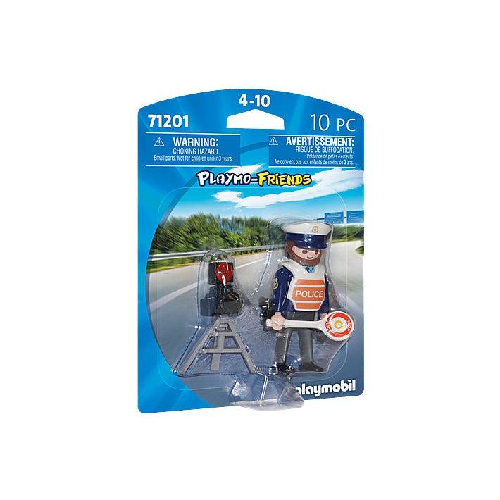 Image of the packaging for the Traffic Policeman character. The front is made from clear plastic so you can see the character inside.