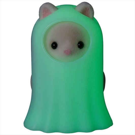 Shows that the smaller cat's costume is made of a glow-in-the-dark plastic.
