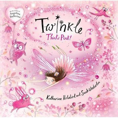 The book cover shows a fairy girl reaching towards a pink rabbit with wings with a trail behind her looping around the whole picture. There are a couple other pink animals and flowers spread around as well.