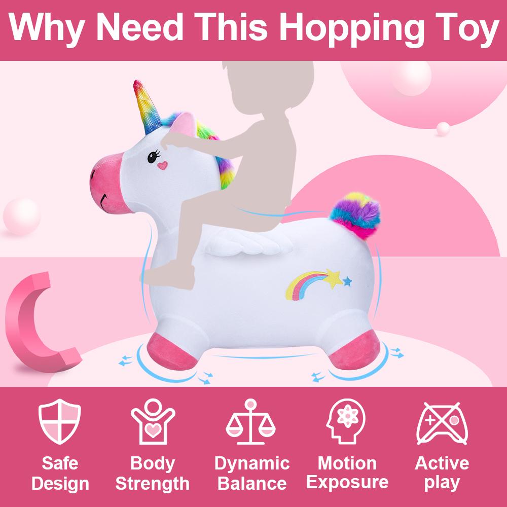 this image shows that the unicorn is a safe design that promotes body strength, balance, and active play