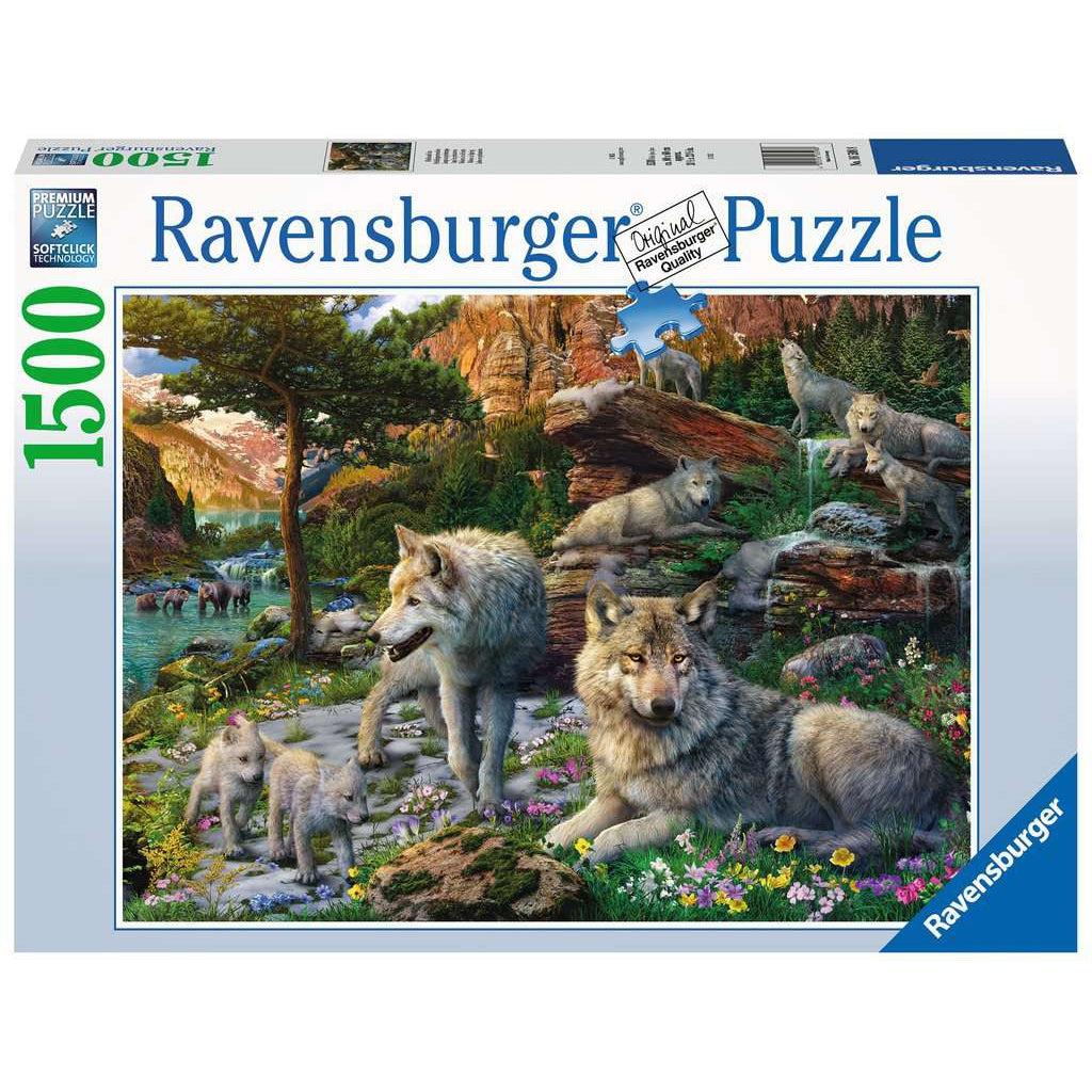 Puzzle box | Image is an illustration of wolves in a mountainous setting | 1500pcs
